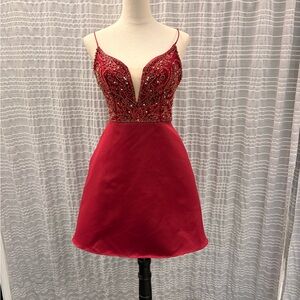 Chic Burgundy Beaded Mini Dress